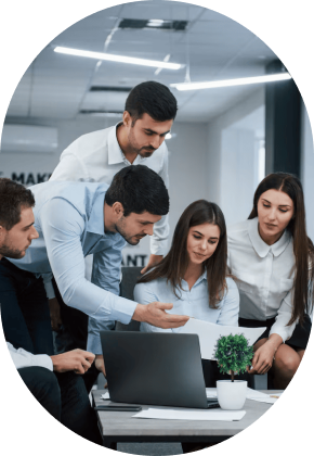 Interns collaborating on a professional project